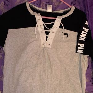 PINK lace up tee